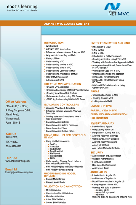 Asp.Net training course content